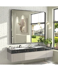 Apmir 48" x 40" High-Strength Tempered Glass and Aluminum Alloy Framed Wall Decor Bathroom Vanity Mirror
