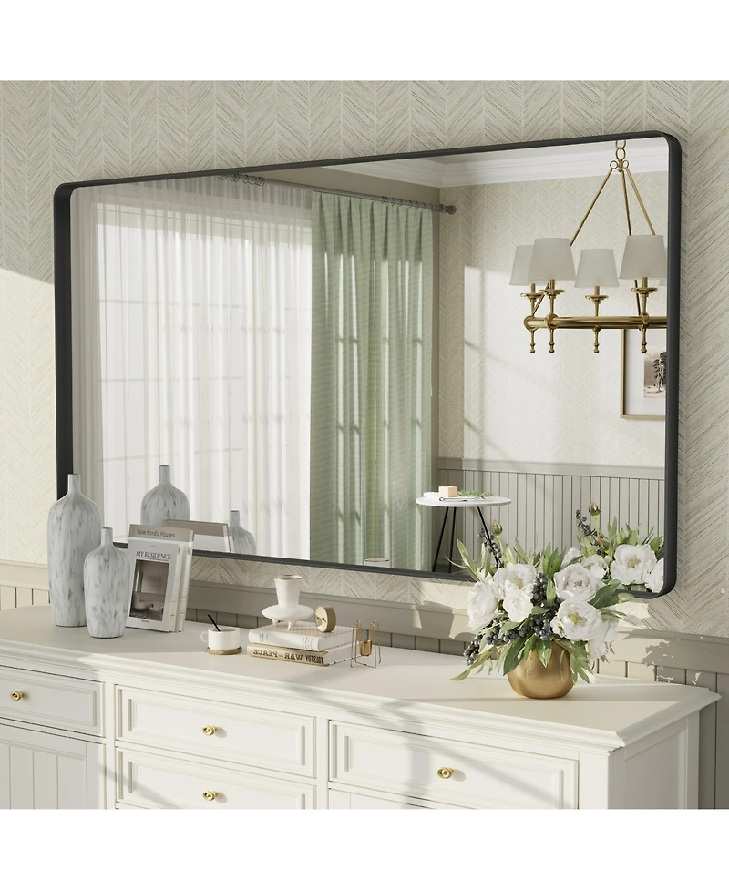 Apmir 51" x 30" High-Strength Tempered Glass and Aluminum Alloy Framed Wall Decor Bathroom Vanity Mirror