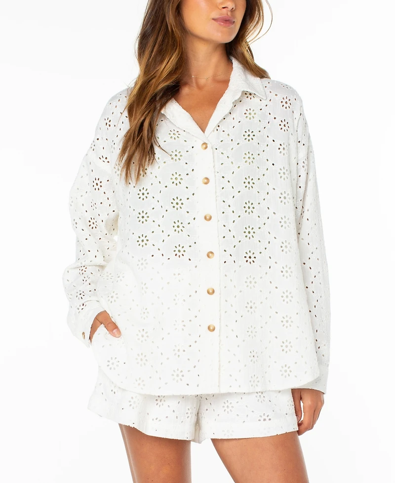Roxy Women's Morning Time Eyelet Detail Cotton Shirt