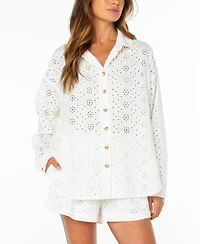 Roxy Women's Morning Time Eyelet Detail Cotton Shirt