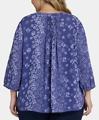 Nydj Plus Pintuck Split Neck Top