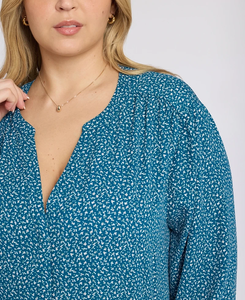 Nydj Plus Pintuck Split Neck Top