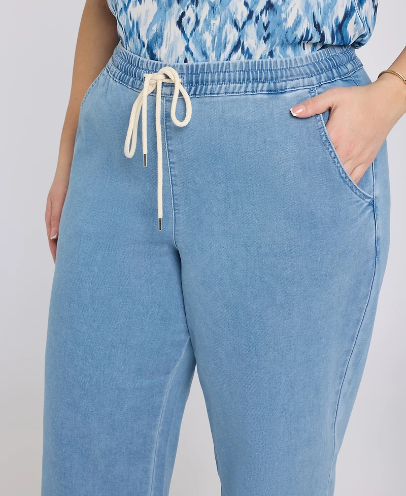Nydj Plus Relaxed Drawstring Pull-On Denim Pants
