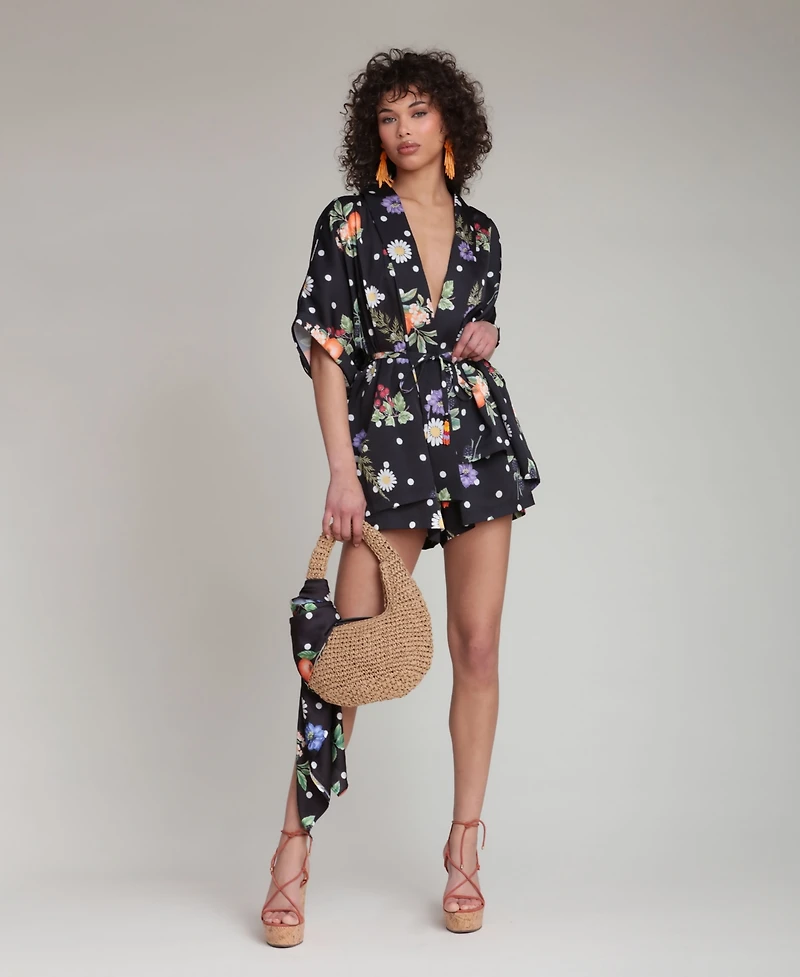 Avec Les Filles Women's Printed Drop Shoulder Kimono Top