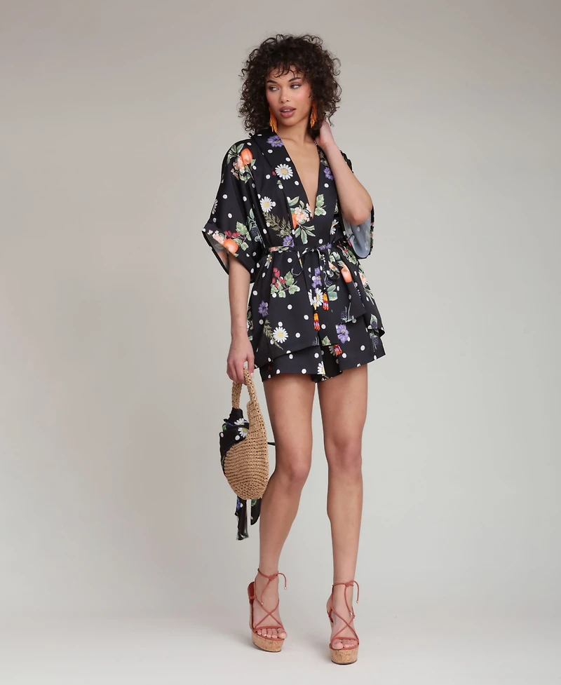 Avec Les Filles Women's Printed Tassel Drawstring Shorts