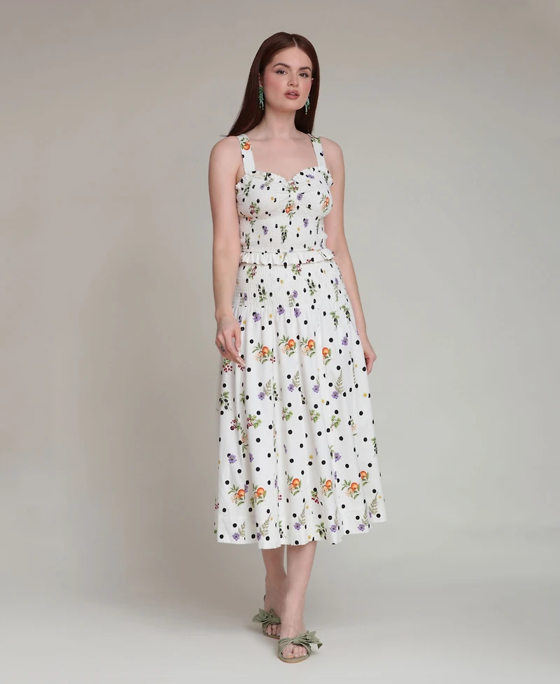 Avec Les Filles Women's Printed Smocked Waist Midi Skirt