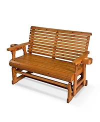 Mega Casa Wooden Patio Glider with High Roll Back and Deep Contoured Seat, 2-Seater, Heavy Duty 800 Lbs, 4 Ft