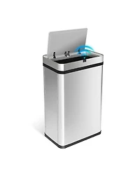 Mega Casa 16 Gallon Stainless Steel Rectangular Motion Sensor Trash Can with Silent Close Lid and Stay-Open Feature