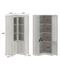 Homsee Modern 4-Door Storage Cabinet with Frosted Glass - Wooden Organizer with Gold Handles | 31.5 Inch Wood Grain Shelf for Living Room or Hallway
