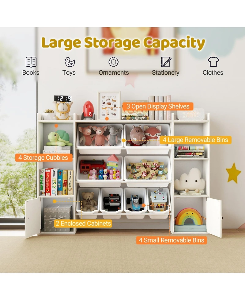 Gouun Kids Toy Storage and Bookshelf with Boxes and Open Shelves