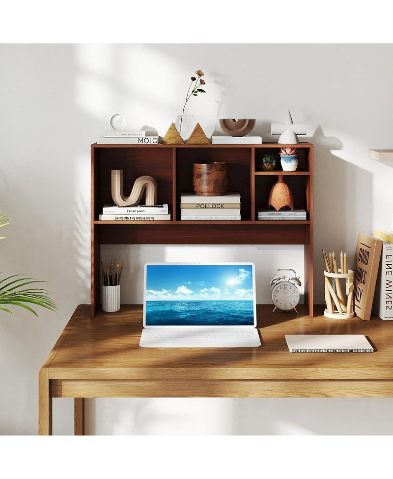 Gouun Desktop Bookcase with 4 Cubbies and Open-Back Compartment, 37 x 10 x 29