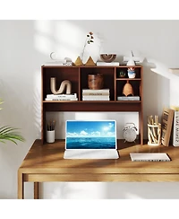 Gouun Desktop Bookcase with 4 Cubbies and Open-Back Compartment, 37 x 10 x 29