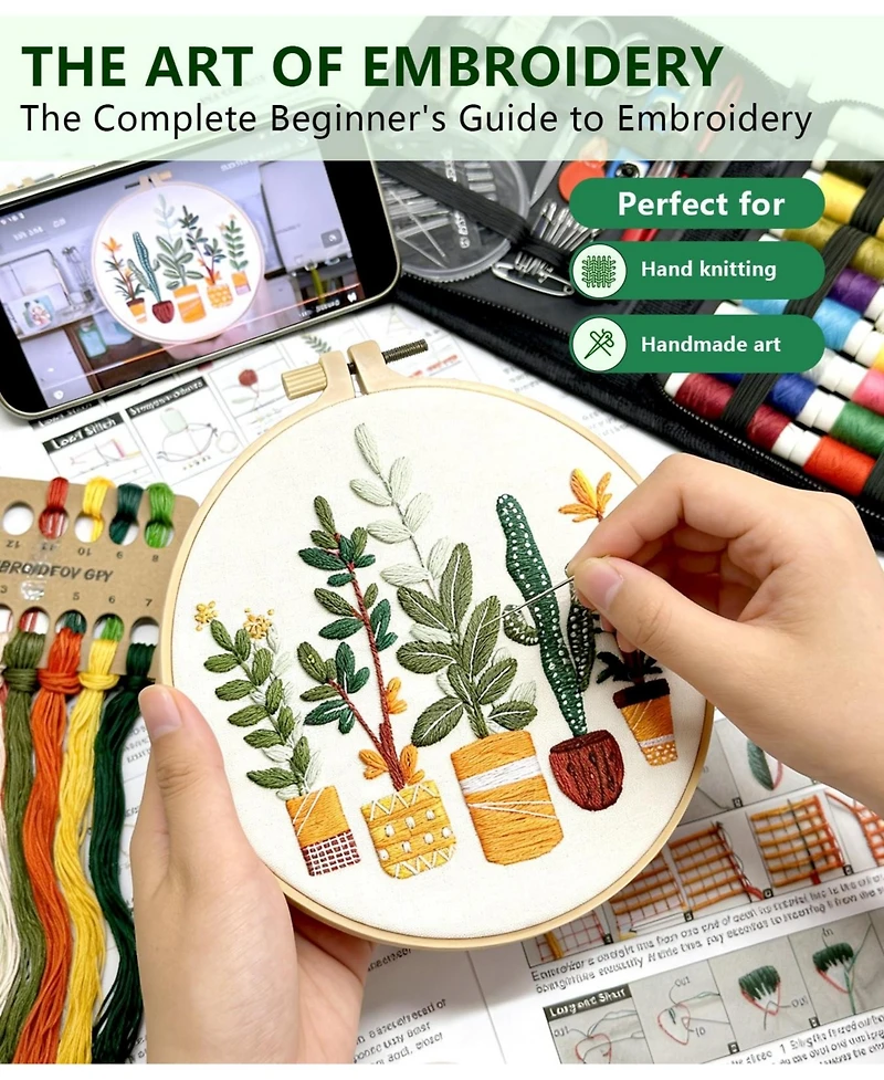 Gnuadz 4 Pack Embroidery Kit Beginners Plant Patterns Canvas Hoops Diy Gift