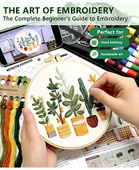 Gnuadz 4 Pack Embroidery Kit Beginners Plant Patterns Canvas Hoops Diy Gift