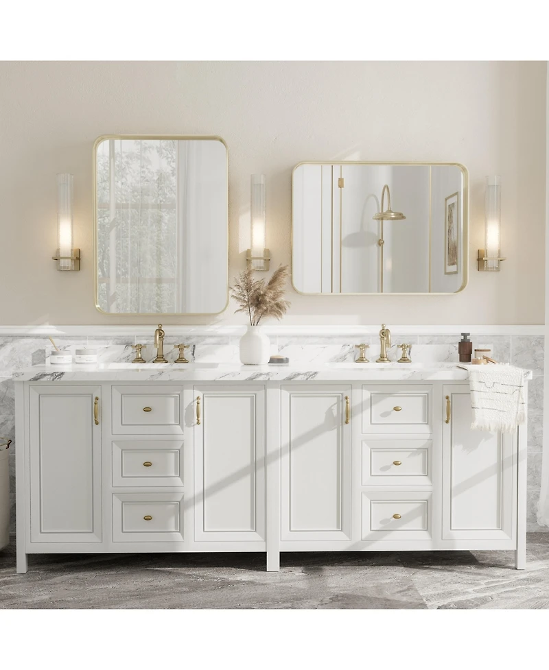 Apmir" High-Strength Tempered Glass and Aluminum Alloy Framed Wall Decor Bathroom Vanity Mirror in Brushed Gold