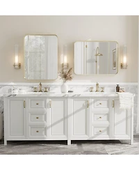 Apmir" High-Strength Tempered Glass and Aluminum Alloy Framed Wall Decor Bathroom Vanity Mirror in Brushed Gold