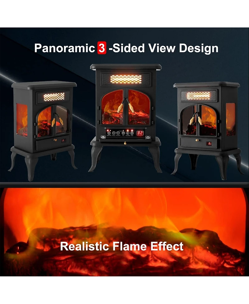 selectric Freestanding Portable Electric Fireplace Heater w/ Remote, Dark Black