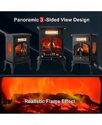selectric Freestanding Portable Electric Fireplace Heater w/ Remote, Dark Black