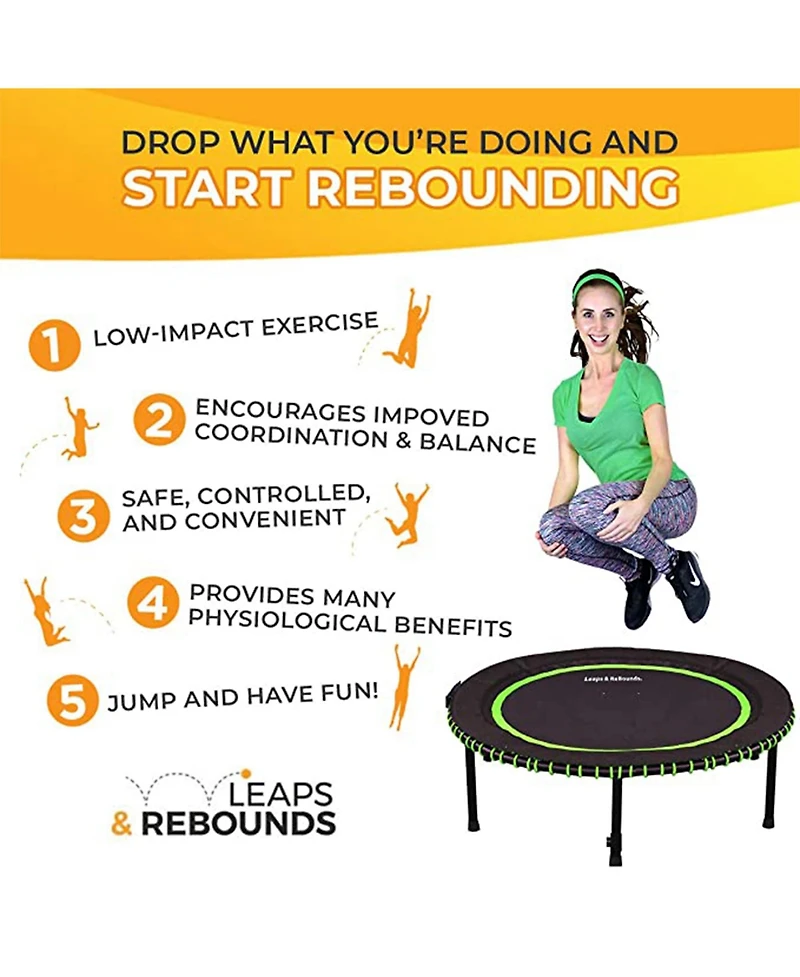 Leaps & ReBounds Round Mini Fitness Trampoline & Rebounder Indoor Home Gym Exercise Equipment Low Impact Workout for Adults