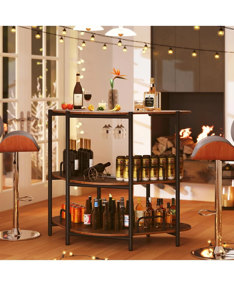 Gouun 3-Tier Liquor Bar Table with Stemware Rack and Storage Shelves
