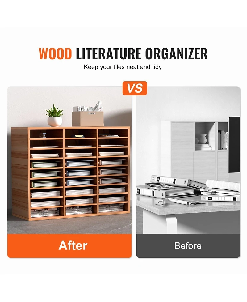 Gouun 27-Compartment Wood Literature Organizer with Adjustable Shelves, 31.5 x 12.0 x 24.8