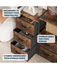 gaomon 5-Drawer Filing Cabinet with Open Storage Shelves and Rolling Printer Rack, Fabric Horizontal File Cabinet