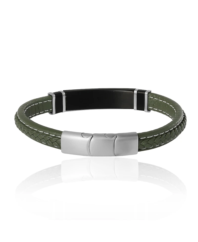 Lucky Brand Braided Leather Bracelet Stainless Steel