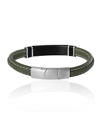 Lucky Brand Braided Leather Bracelet Stainless Steel