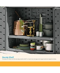 Suncast Lockable Outdoor Cabinet Deck Storage Box w/ Adjustable Shelf, Cool Gray