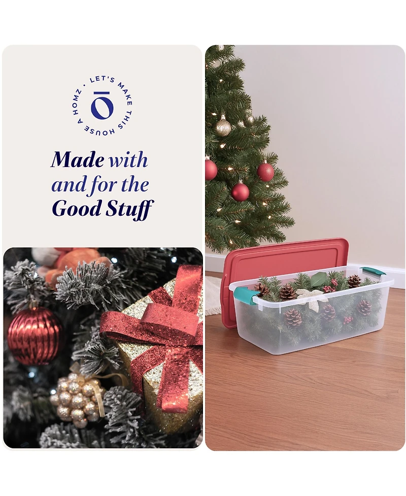 Homz 64 Qt Holiday Seasonal Decor Plastic Storage Bin with Latching Lid, 6 Pack