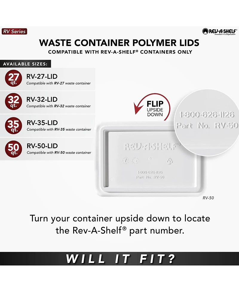 Rev-a-Shelf 35 Qt Trash Can Replacement Lid, Gray, Rv-35-lid-13-1-40 (2 Pack)