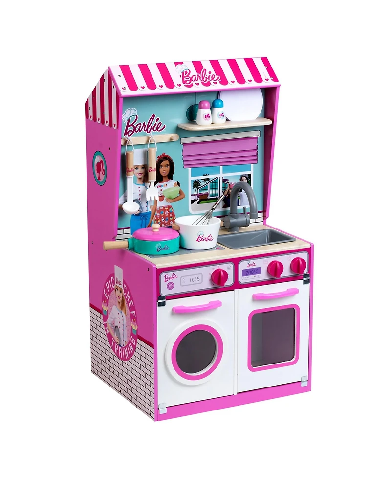 Theo Klein 2 In 1 Barbie Wooden and Metal Toy Kitchen and Dollhouse with Pretend Washing Machine and Oven for Kids Ages 3 and Up