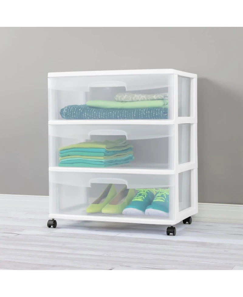 Sterilite At Home 3 Drawer Wide Storage Cart Container with Casters (3 Pack)