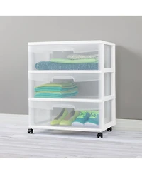 Sterilite At Home 3 Drawer Wide Storage Cart Container with Casters (3 Pack)
