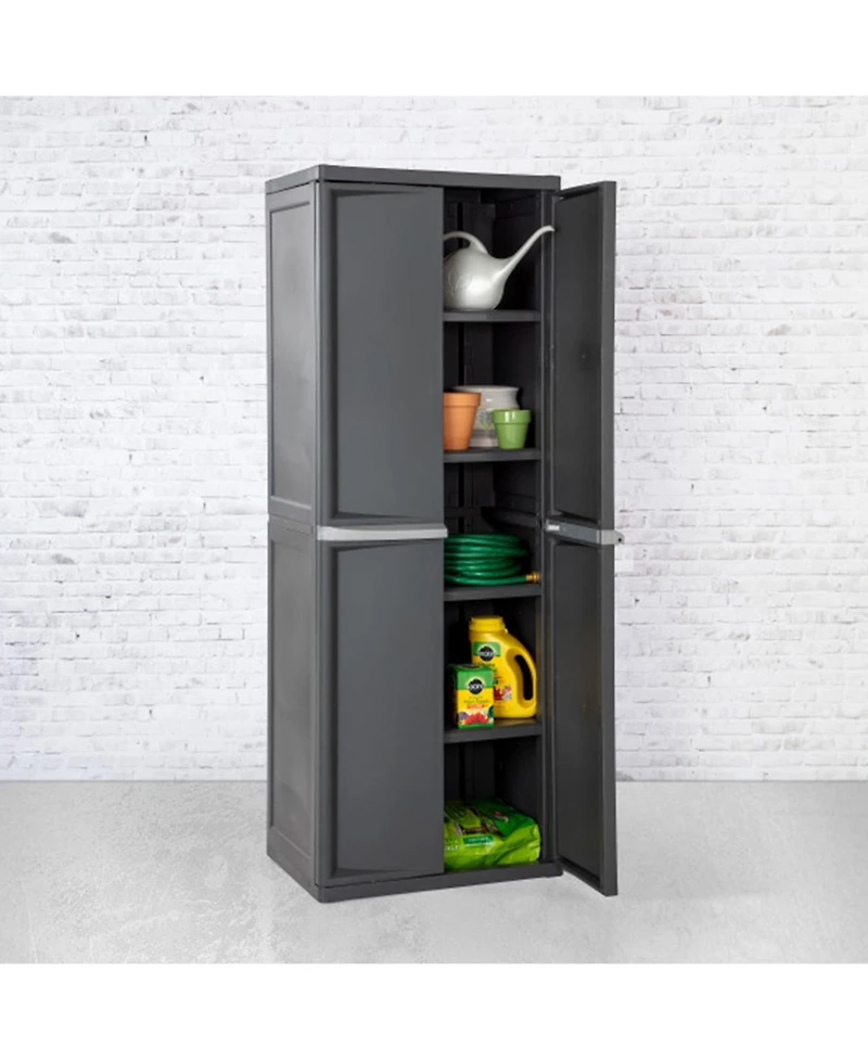 Sterilite Adjustable 4-Shelf Gray Garage Storage Cabinet With Doors, 2 Pack