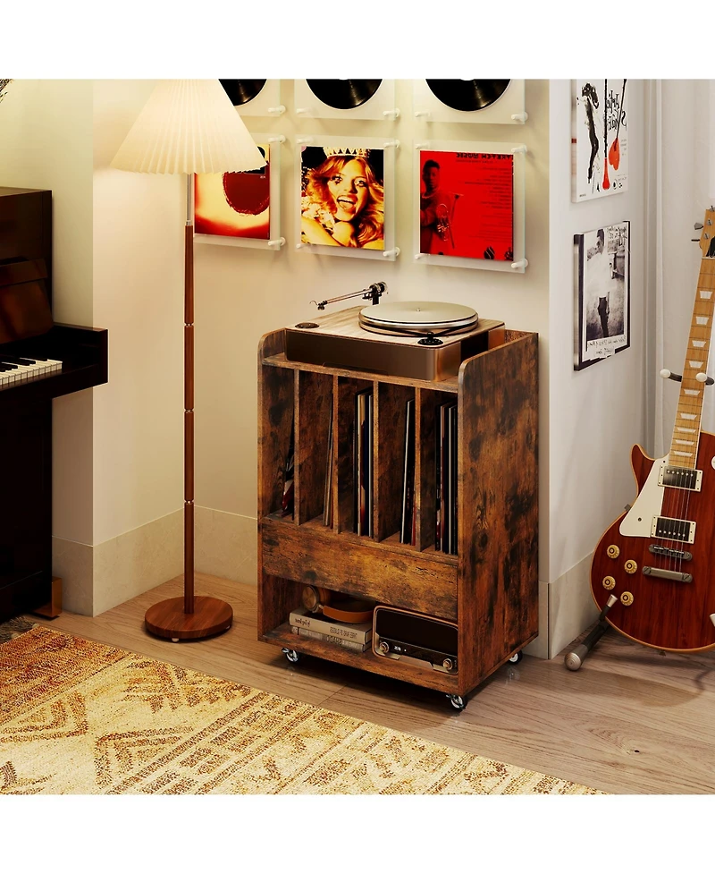 Gouun Record Player Stand with Drawer and Vinyl Record Holder, 20.5 x 14 x 29
