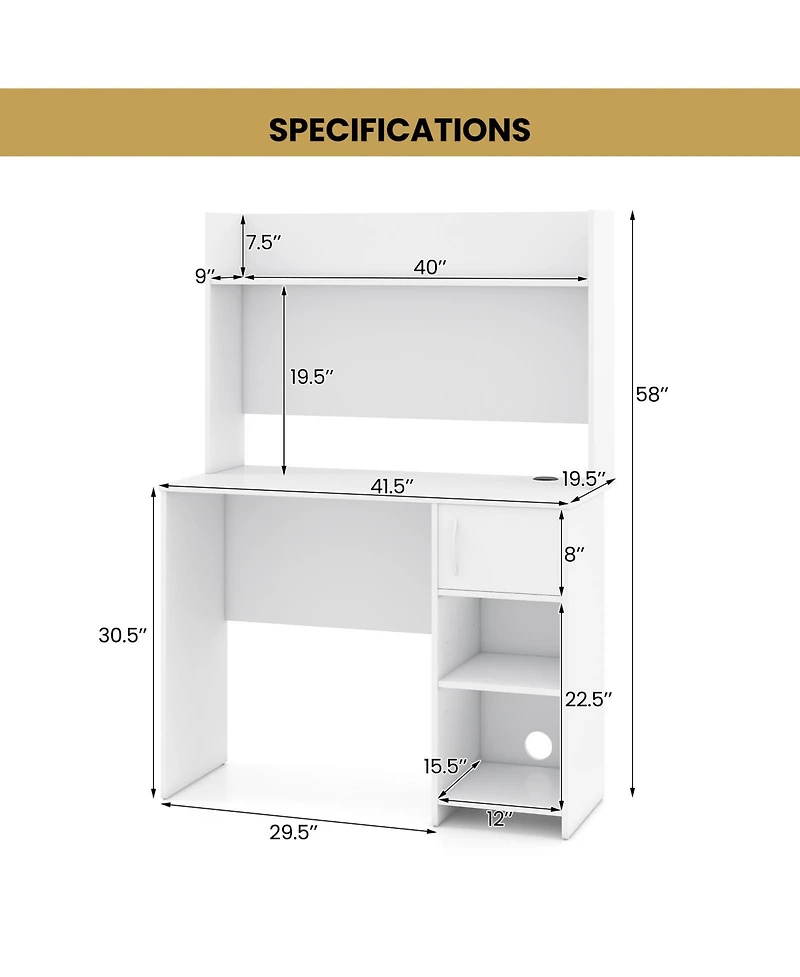 Slickblue Home Office Desk with Raised Display Shelf and 2 Open Shelves