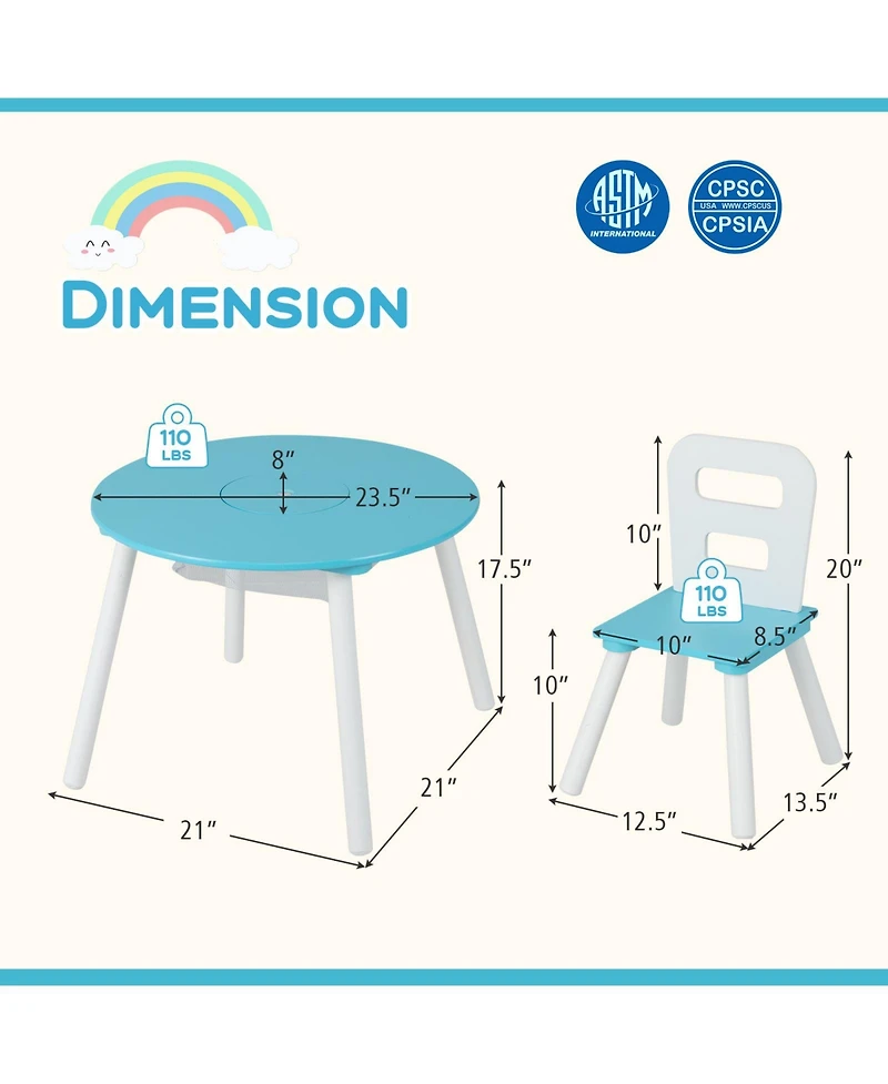 Gouun Wood Activity Kids Table and Chair Set with Center Mesh Storage