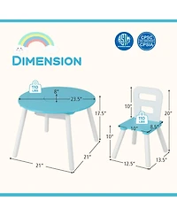 Gouun Wood Activity Kids Table and Chair Set with Center Mesh Storage