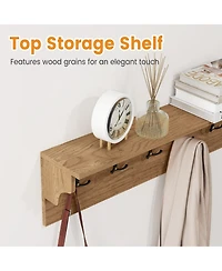 Gouun Wall-Mounted Wooden Coat Rack with Shelf and 6 Hooks, 31.5 in