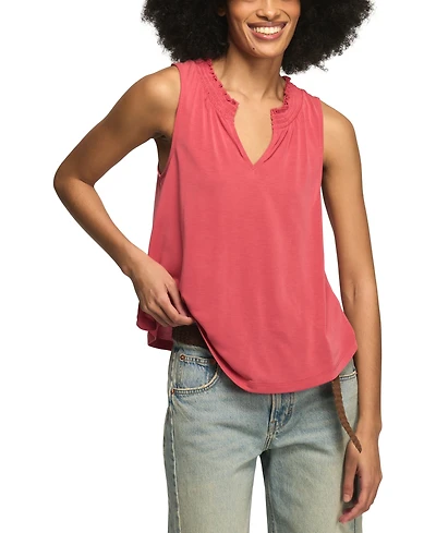Lucky Brand Women's Sandwash Smocked Trim V-Neck Tank Top