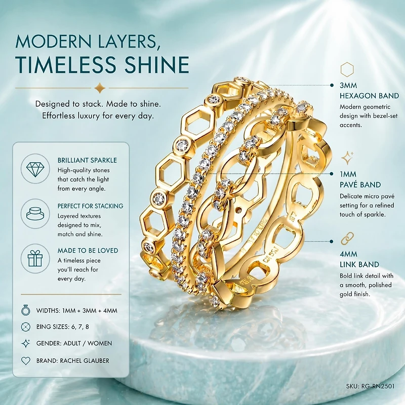Ra 14K Gold Plated Clear Cubic Zirconia Wide Band Ring