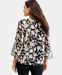 Jm Collection Women's Printed Chiffon-Sleeve Gathered-Neck Top, Macy's Exclusive