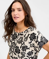 Jm Collection Women's Printed Boatneck Banded-Bottom Knit Top, Macy's Exclusive