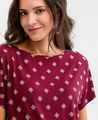 Jm Collection Women's Printed Boatneck Banded-Bottom Knit Top, Macy's Exclusive