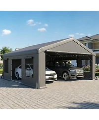 Outsunny Heavy Duty Carport, Portable Garage with Doors, Windows