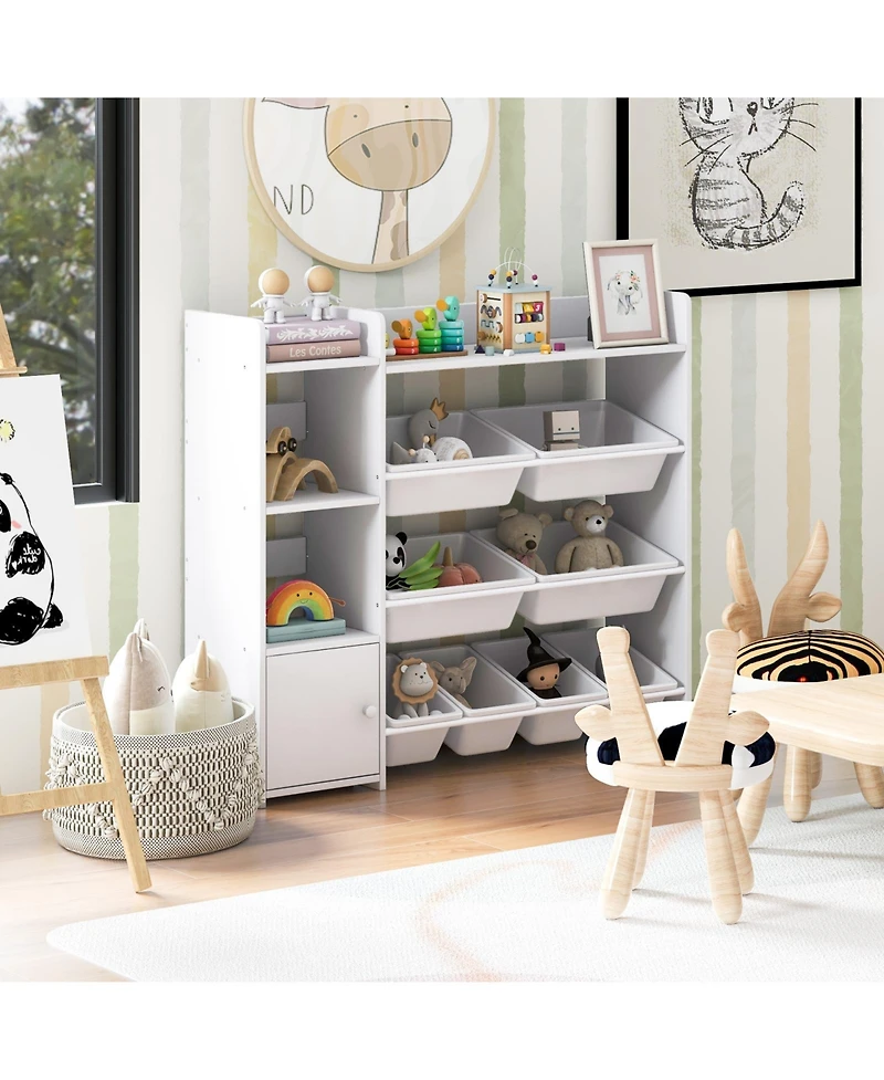 Gouun 4-Tier Kids Toy Storage Organizer Bookshelf and Toy Storage Rack with Door
