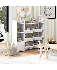 Gouun 4-Tier Kids Toy Storage Organizer Bookshelf and Toy Storage Rack with Door