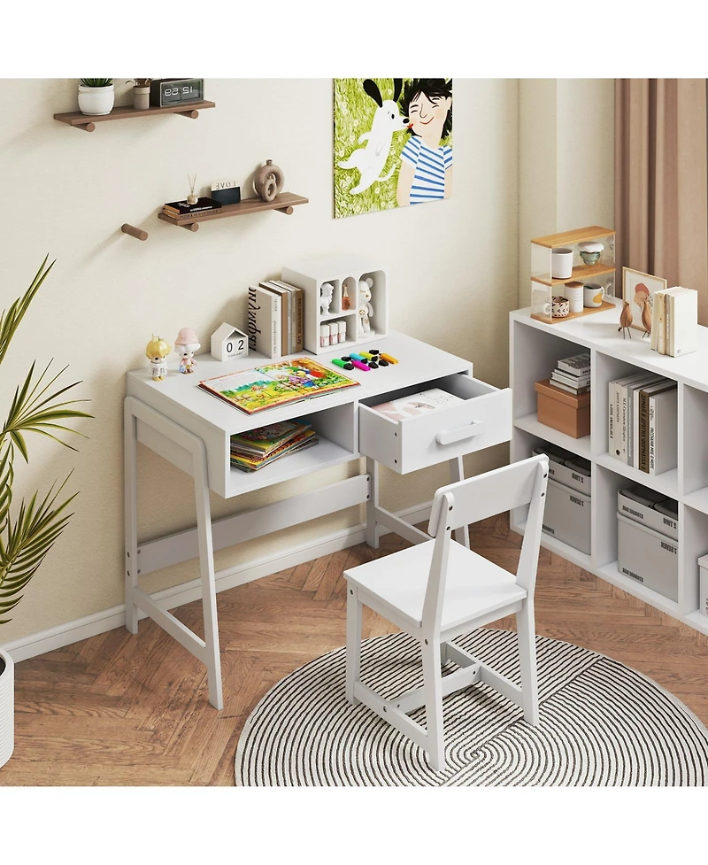 Gouun Kids Desk and Chair Set with Storage Drawer and Hutch