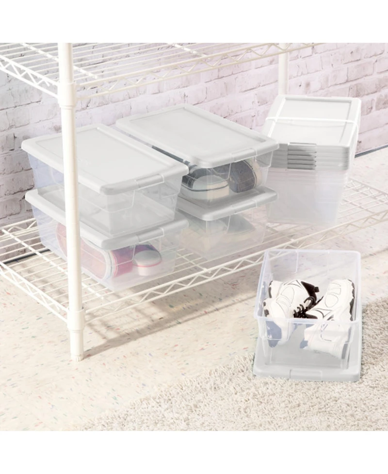 Sterilite 6 Quart Storage Box Stackable Bin with Lid, Plastic Container, 12 Pack